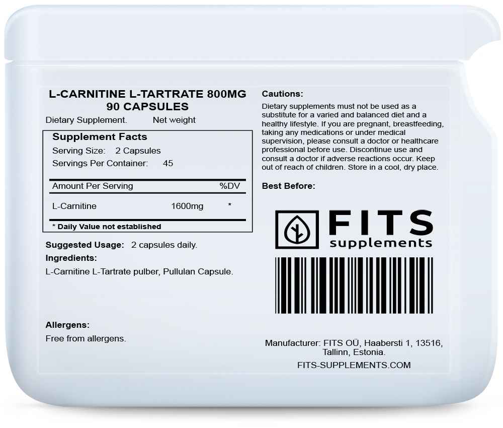 L-Carnitine L-Tartrate 800mg 90 capsules