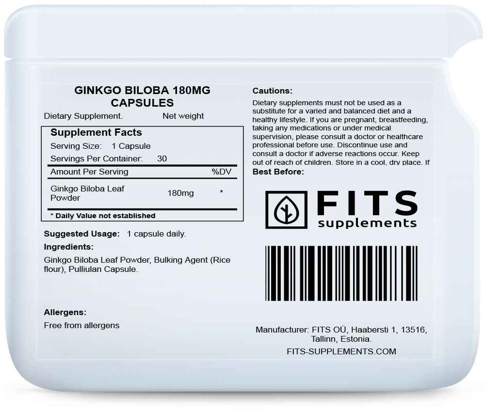Ginkgo Biloba 180mg 30 capsules