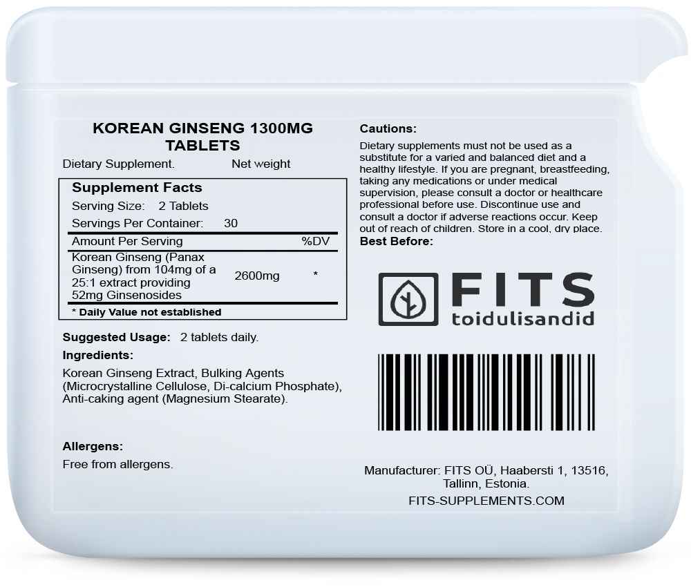 Korean Ginseng 1300mg 60 tablets