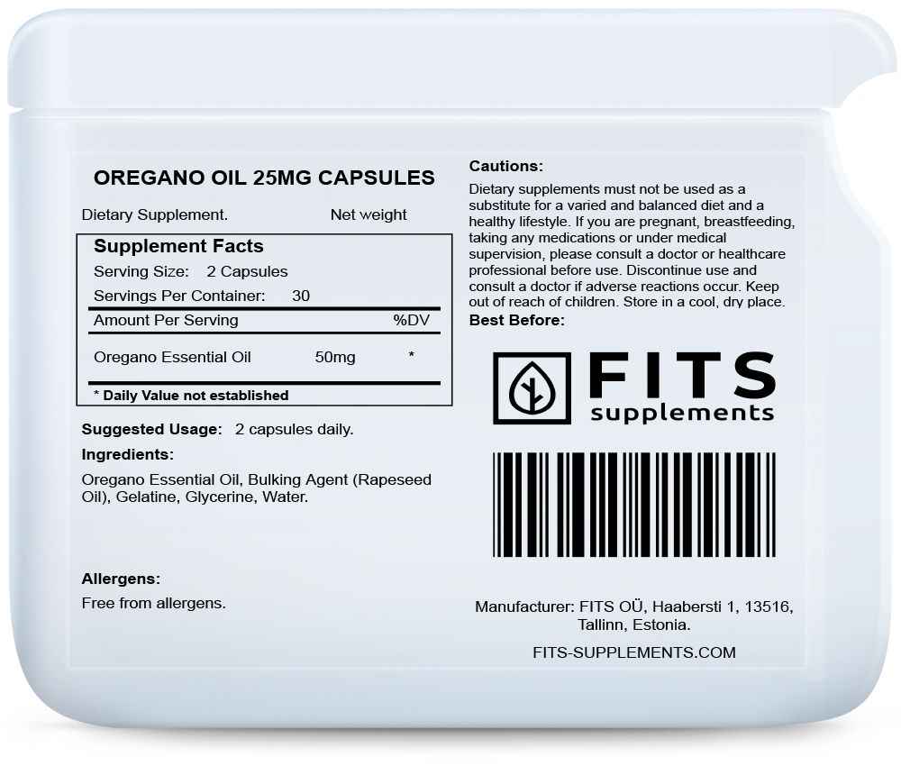 Oregano Oil 25mg 60 capsules