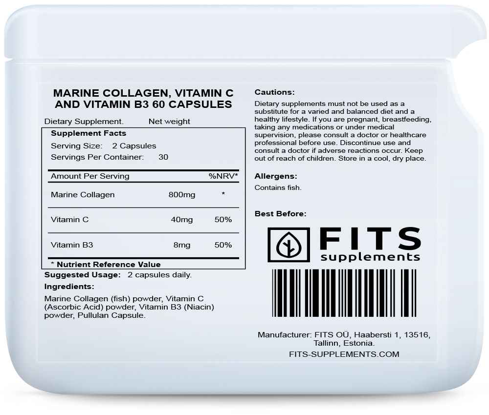 Marine Collagen, Vitamin C and Vitamin B3 60 capsules