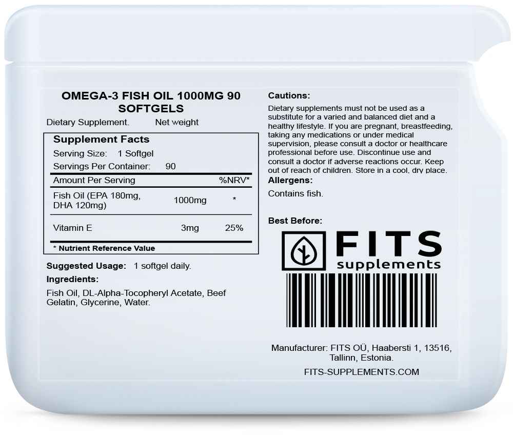 Omega-3 Fish Oil 1000mg 90 softgels