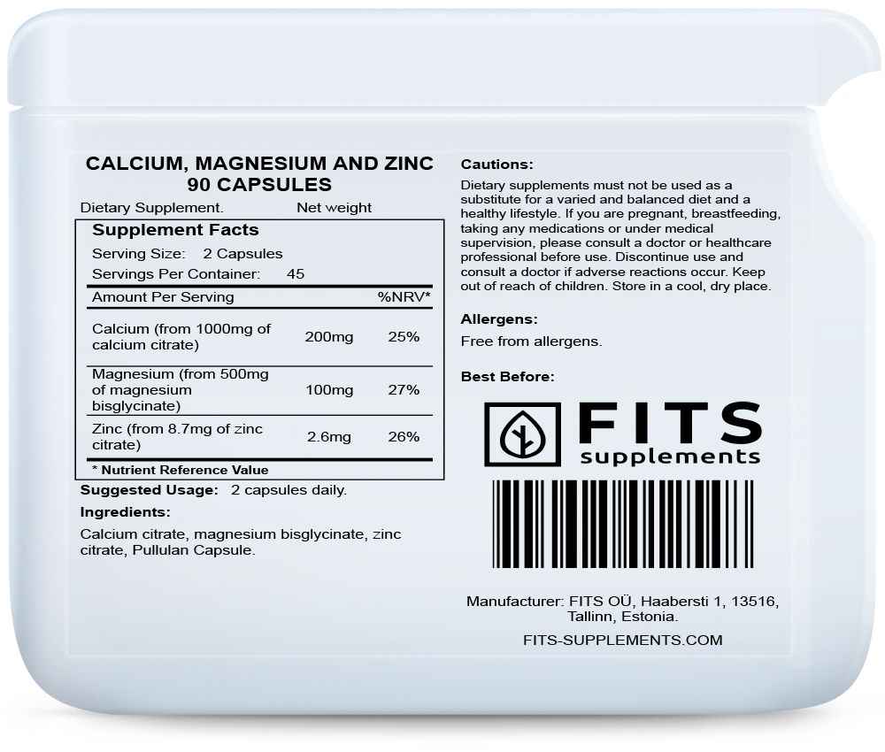 Calcium, Magnesium and Zinc 90 capsules