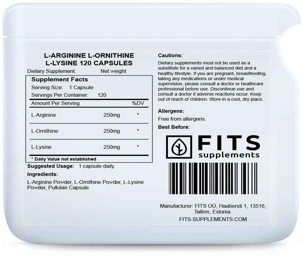L-Arginine L-Ornithine L-Lysine 120 capsules