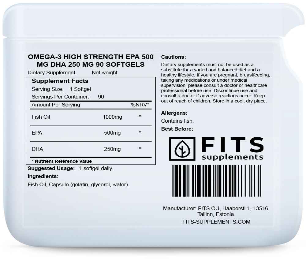Omega-3 High Strength EPA 500 mg DHA 250 mg 90 softgels