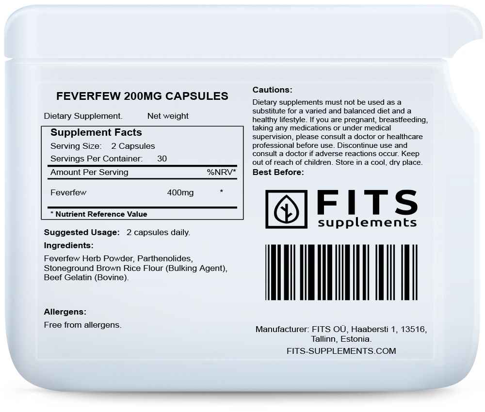 Feverfew 200mg 60 capsules