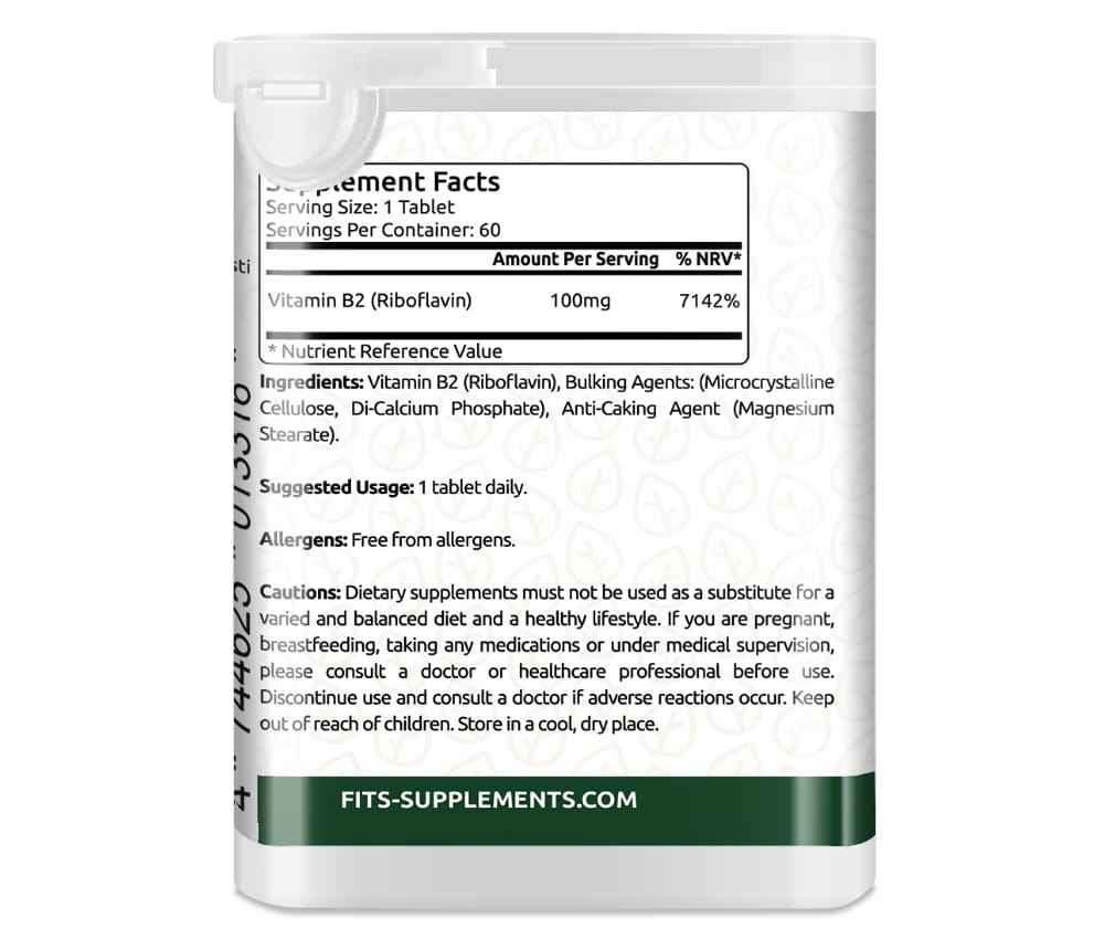 Vitamin B2 100mg (Riboflavin) 60 tablets