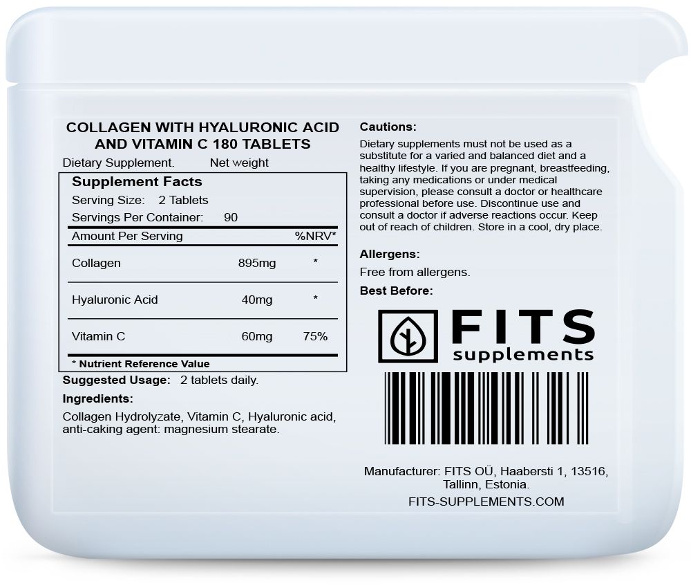 Collagen with Hyaluronic Acid and Vitamin C 180 tablets