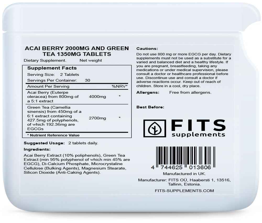 Acai Berry 2000mg and Green Tea 1350mg 60 tablets