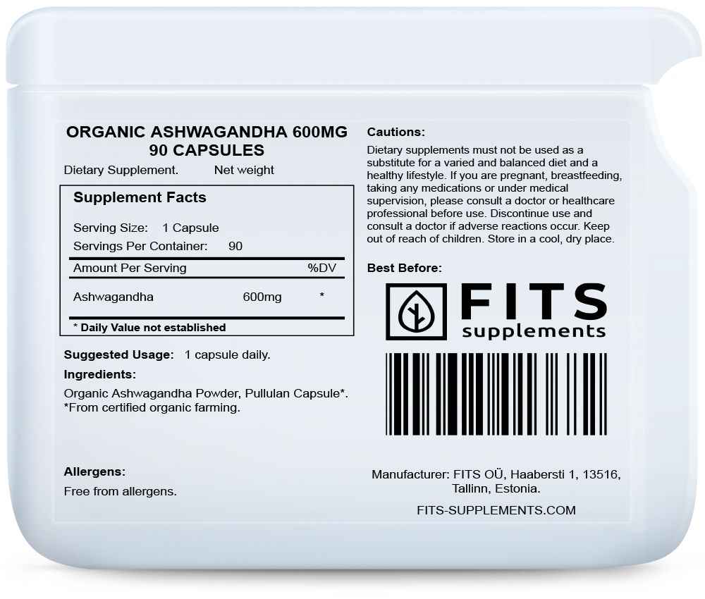 Organic Ashwagandha 600mg 90 capsules