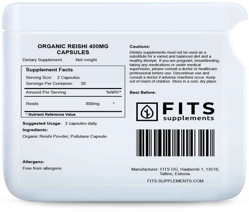 Organic Reishi 400mg 60 capsules