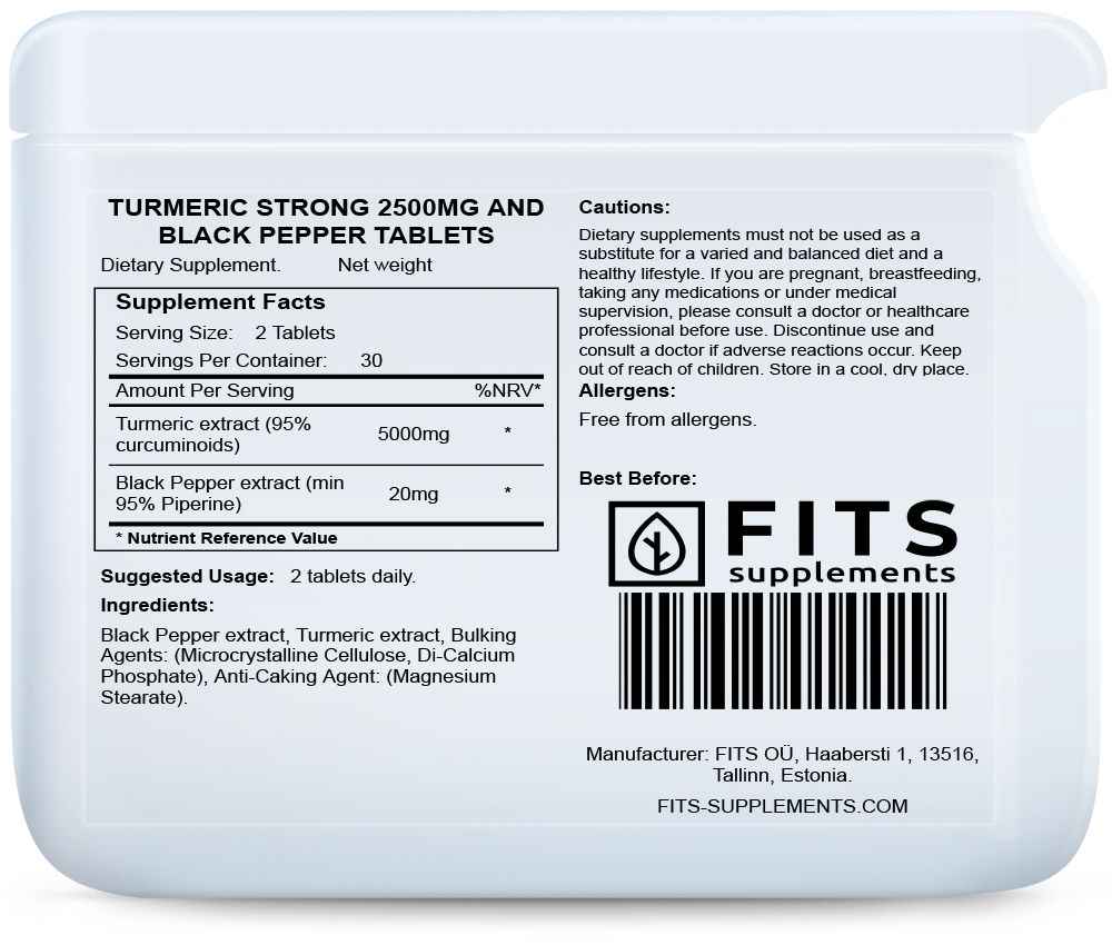 Turmeric 2500mg and Black Pepper 10mg 60 tablets