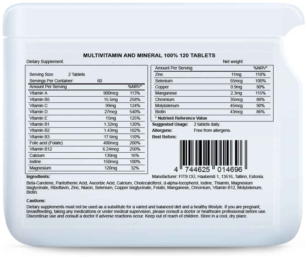 Multivitamin and Mineral 100% 120 tablets