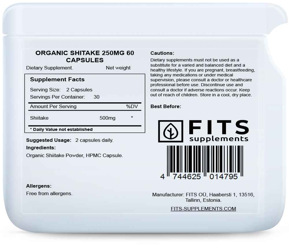 Organic Shiitake 250mg 60 capsules