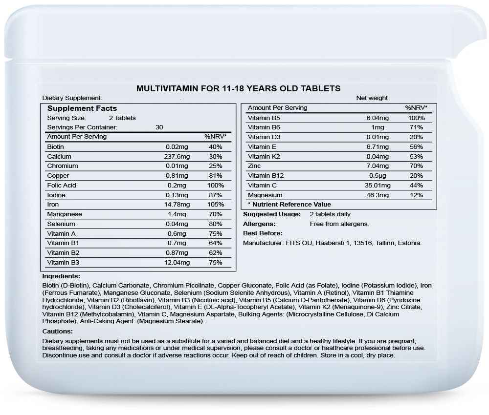 Multivitamins for 11-18 Years Old 60 tablets