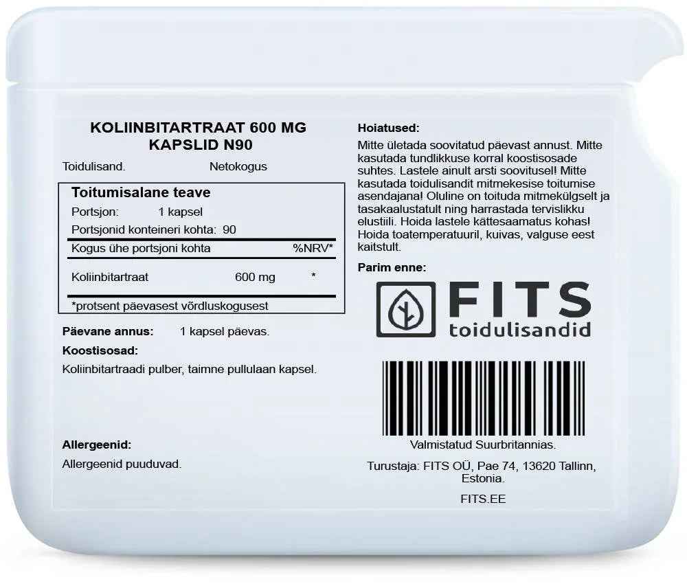 Choline Bitartrate 600mg 90 capsules