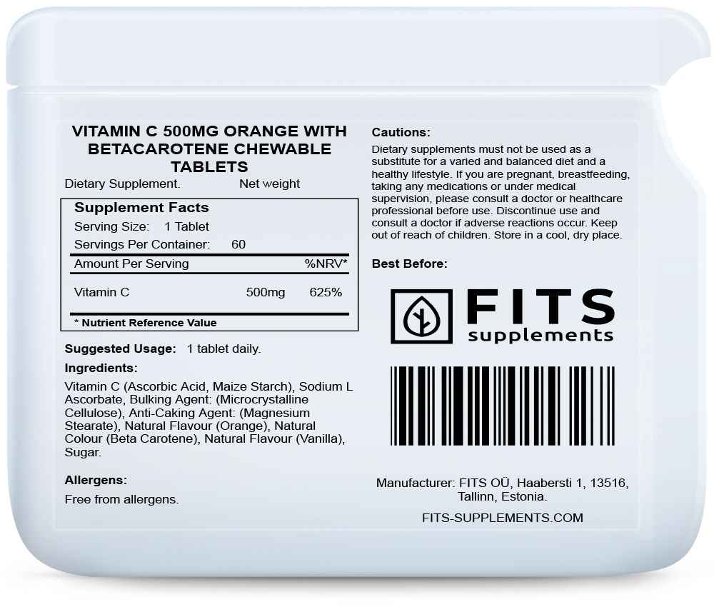 Vitamin C 500mg Orange with Betacarotene chewable 60 tablets