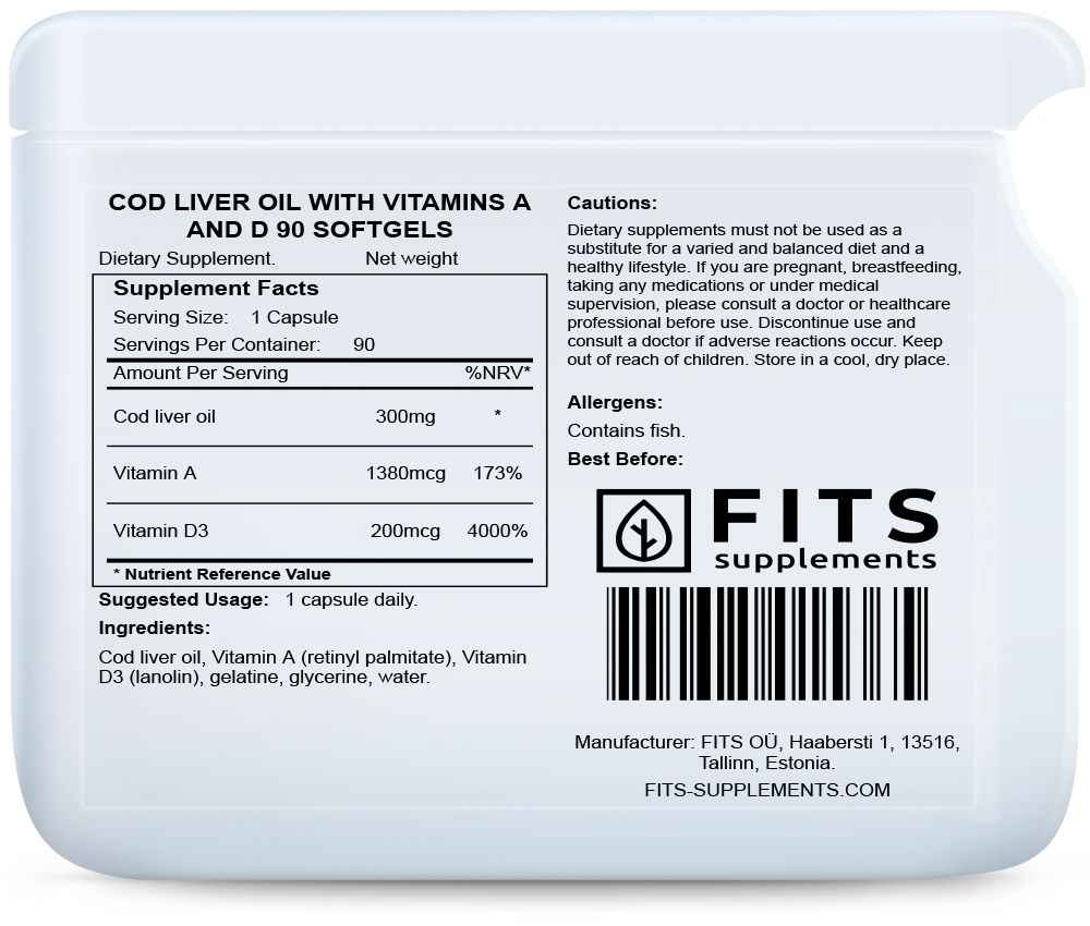 Cod Liver Oil with Vitamins A and D 90 softgels
