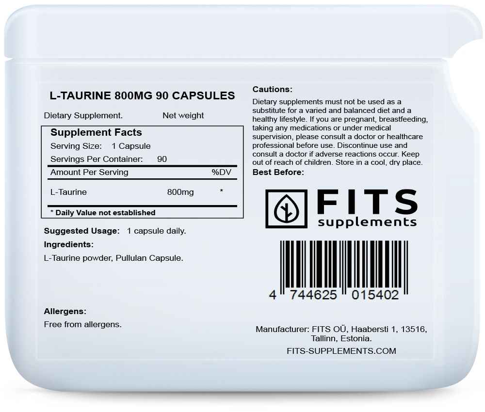 L-Taurine 800mg 90 capsules