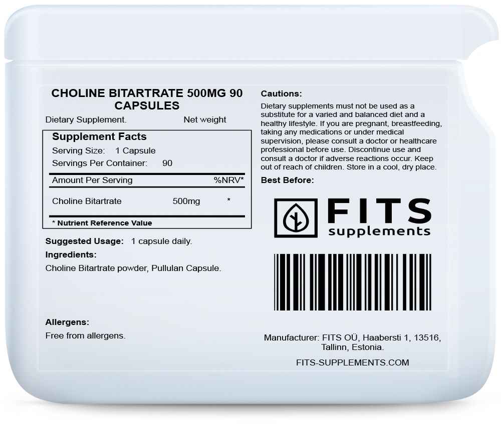 Choline Bitartrate 500mg 90 capsules