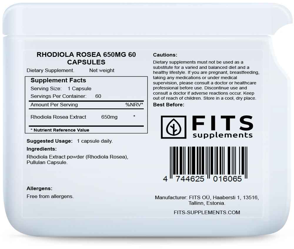 Rhodiola Rosea 650mg 60 capsules