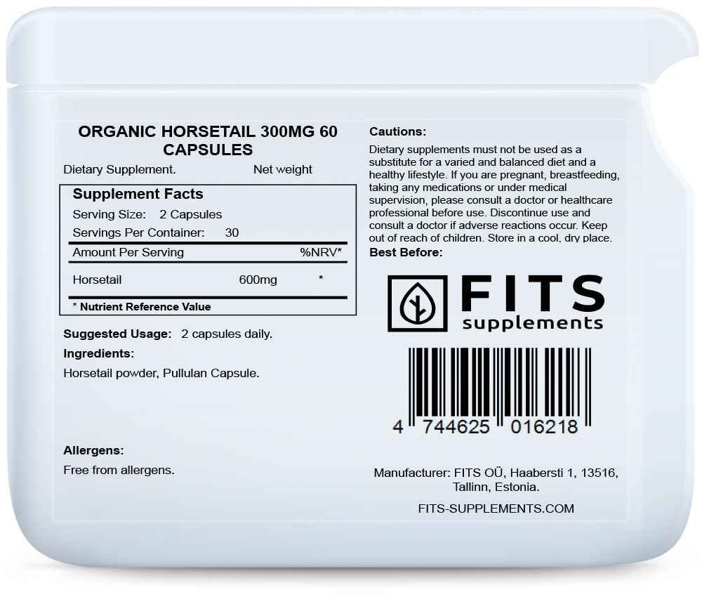 Organic Horsetail 300mg 60 capsules