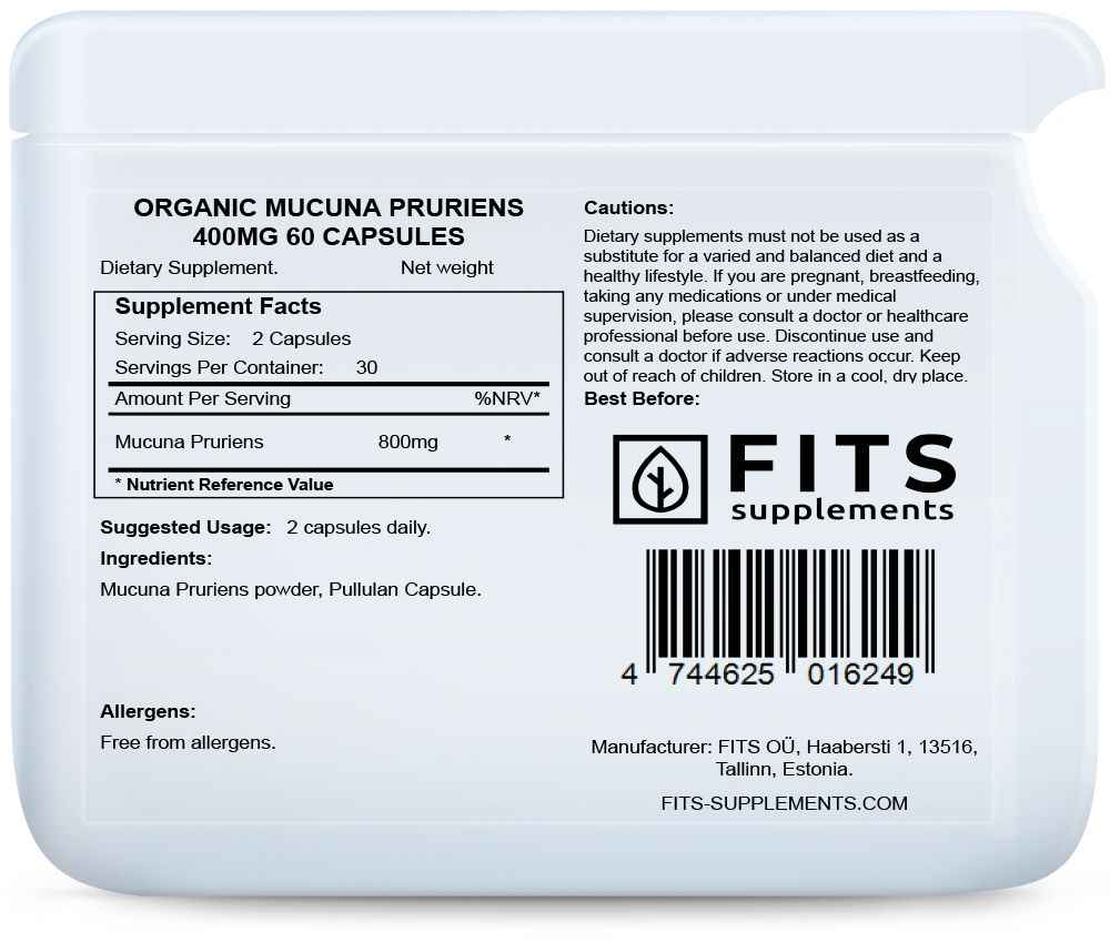 Organic Mucuna Pruriens 400mg 60 capsules