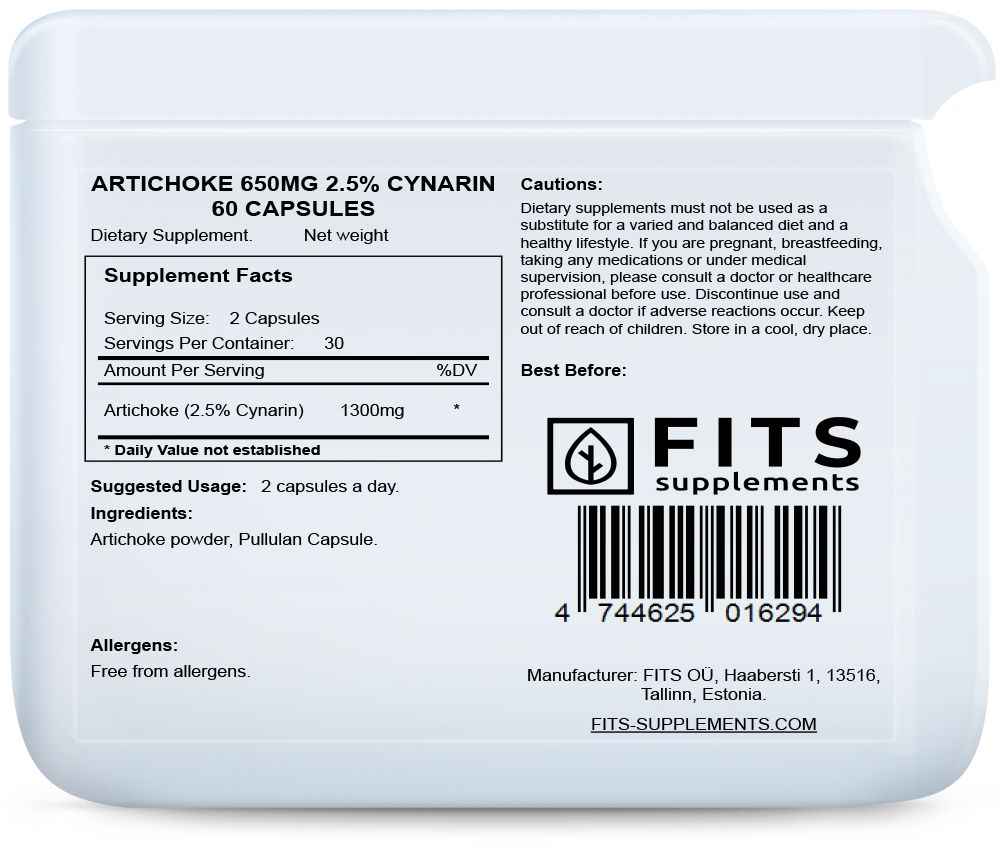 Artichoke 650mg 2.5% Cynarin 60 capsules