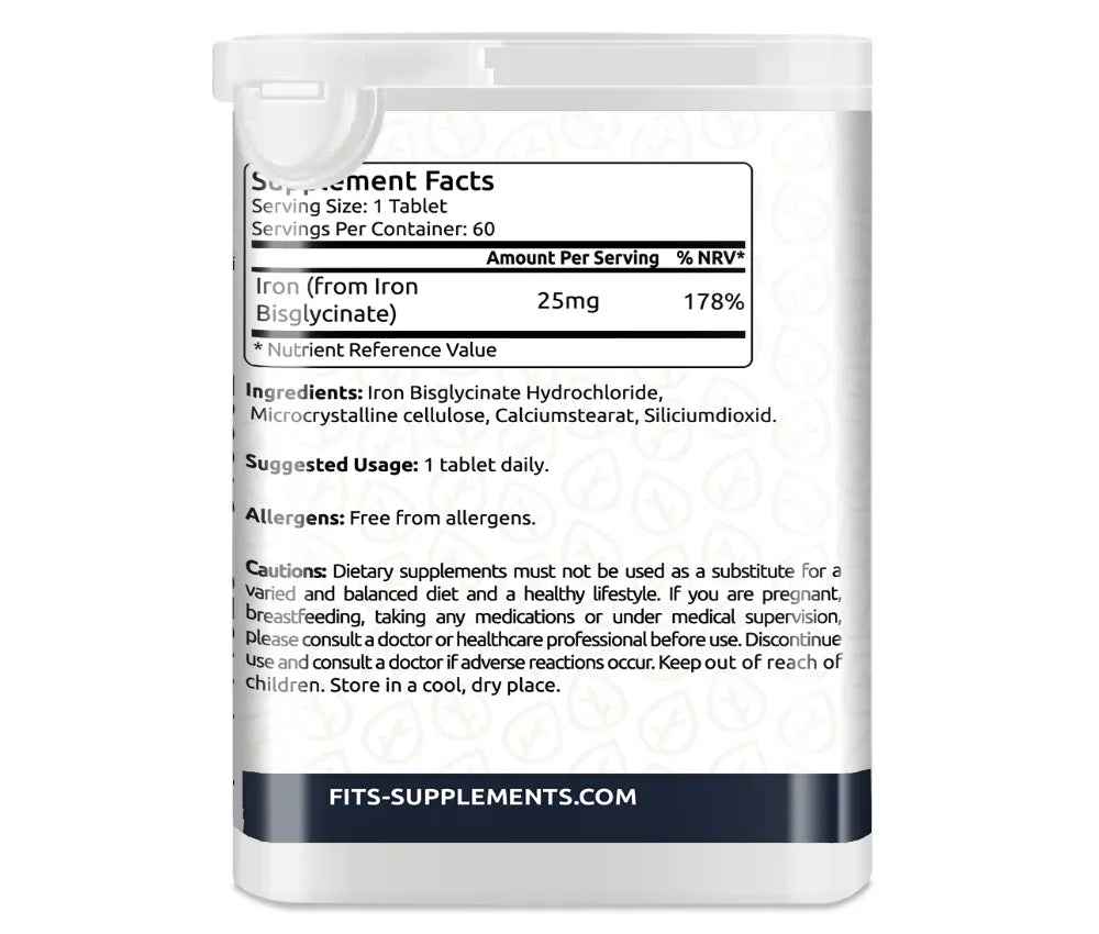 Iron Bisglycinate 25mg 60 tablets