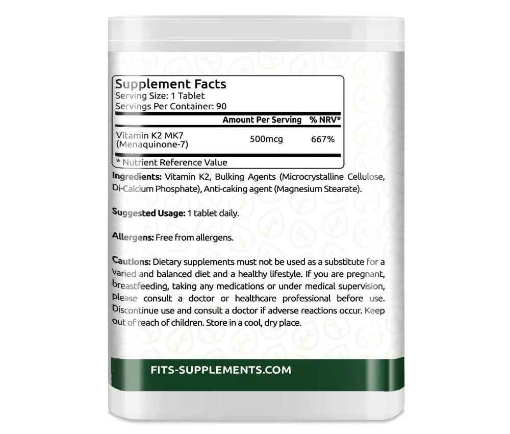 Vitamin K2 MK7 500 mcg 90 tablets