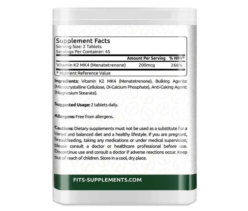 Vitamin K2 MK4 100 mcg 90 tablets