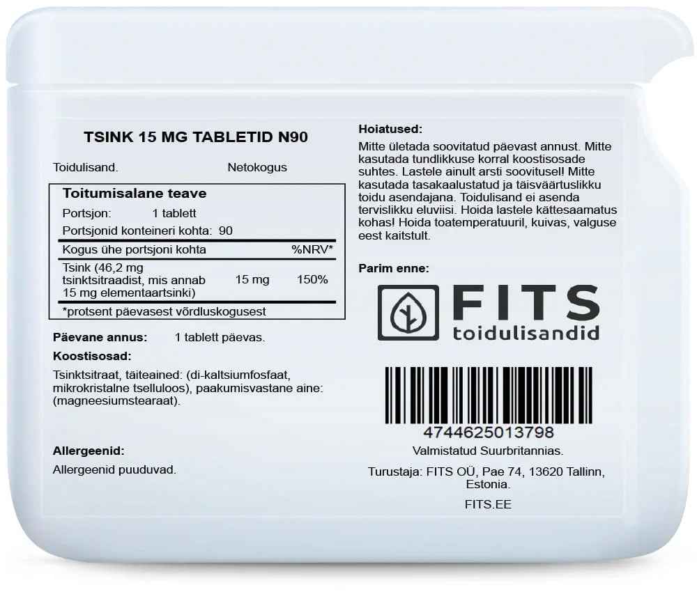 Zinc 15mg 90 tablets