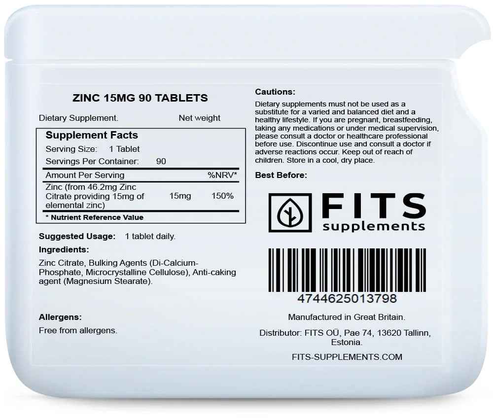 Zinc 15mg 90 tablets